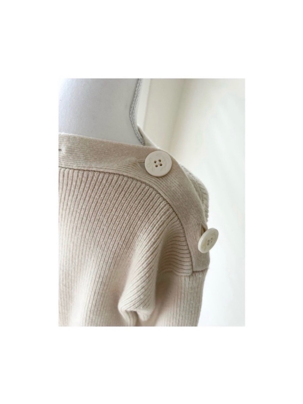 All Saints Cream Off-Shoulder Ribbed Sweater - Picture 5 of 8
